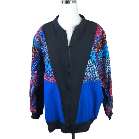 Vintage 70s Jacket Patchwork Look Polyester Dolman Sleeve - Picture 1 of 7
